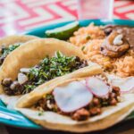 plate of tacos with race and beans on the side at a restaurant | tacos Lone Tree